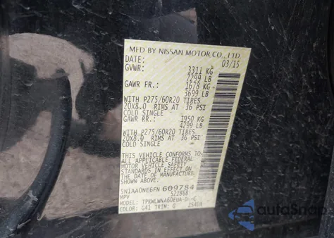 2015 Nissan Armada Platinum from USA, damaged, VIN 5N1AA0NE6FN609784